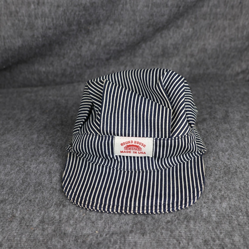 VTG Round House Hat Cap Snap Back Blue Stripe Denim Engineer One Size Mens USA